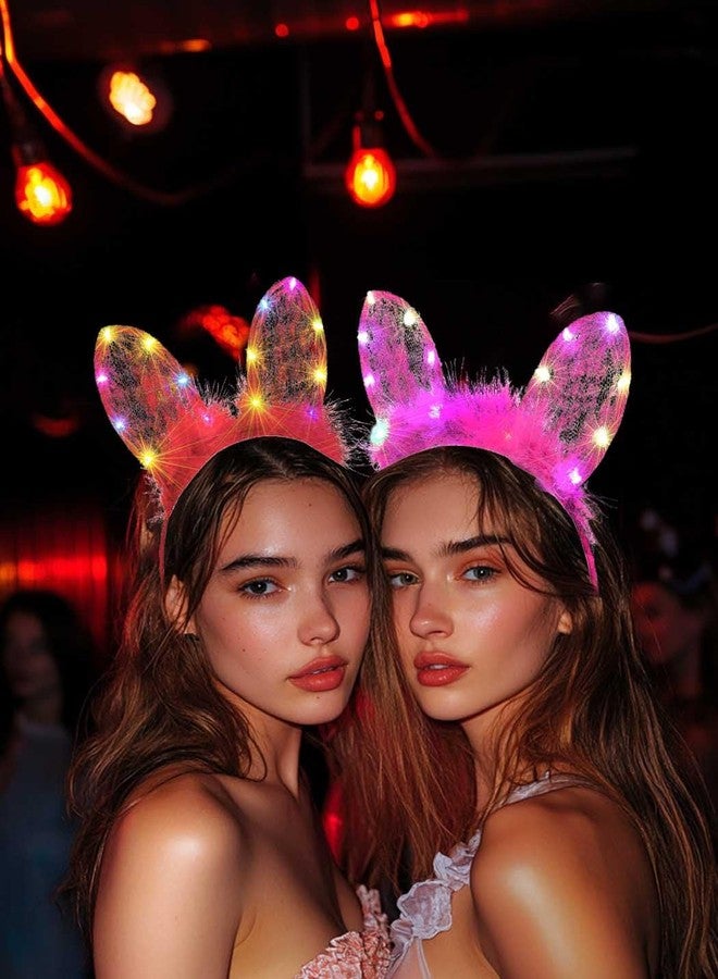 Foyte Cat Ears Headband Light Up Lace Hair bands Glowing Fluffy Head Bands Short Ears Hair Accessories for Women (Red, one-size) - Image 5