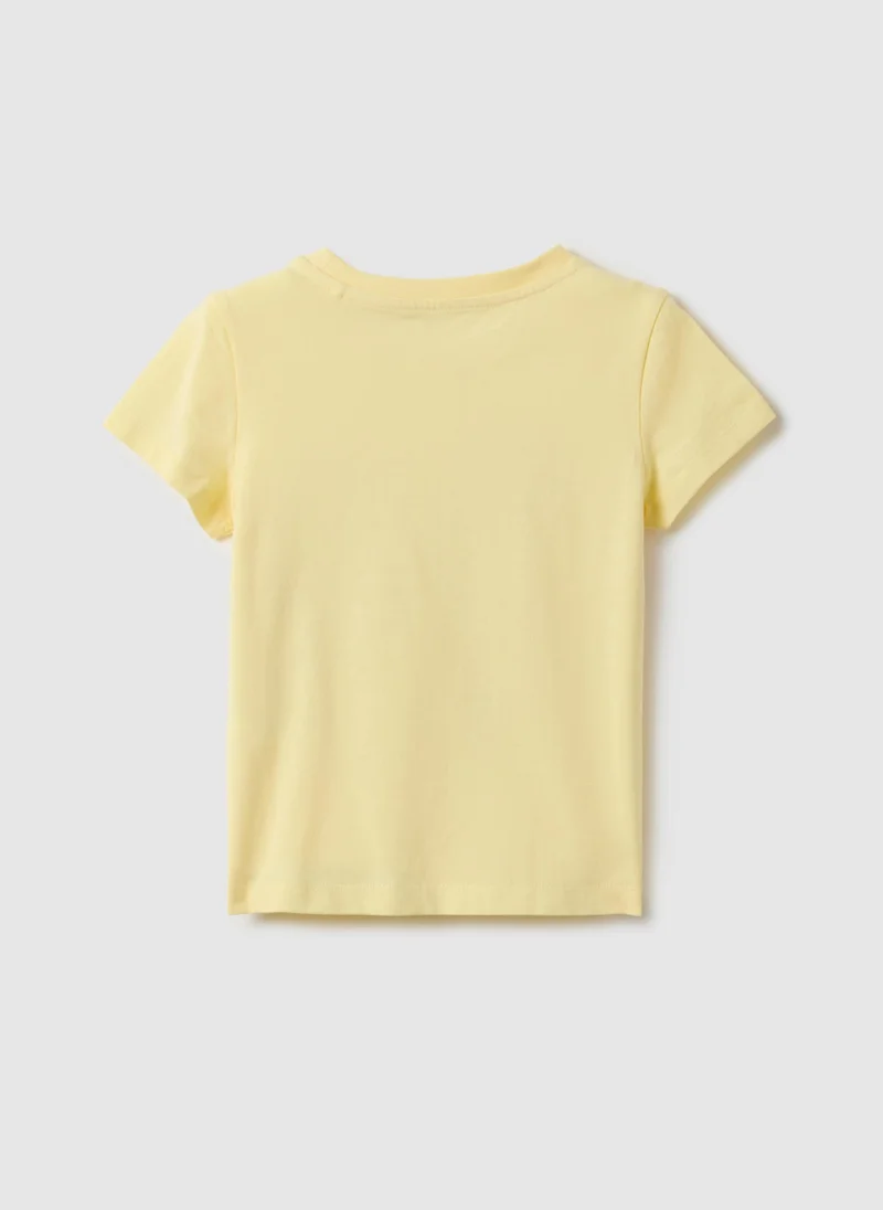 او في اس Ovs Yellow Regular Fit Pure Cotton Girl'S T-Shirt With Print