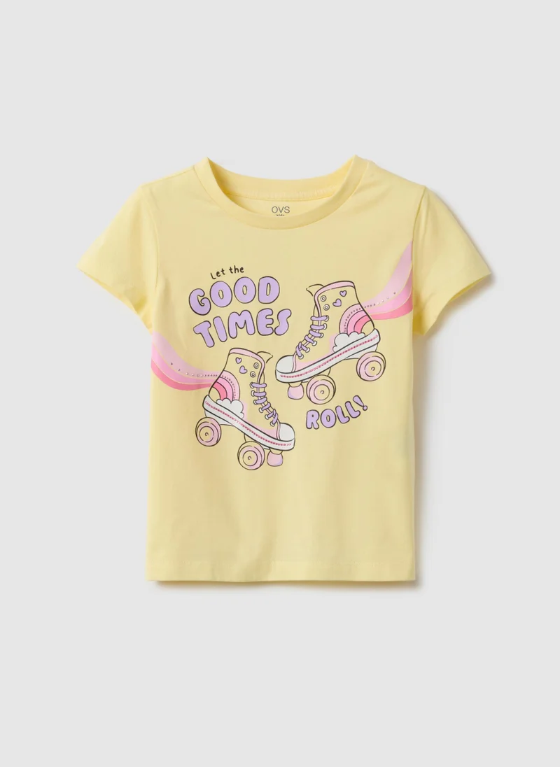 او في اس Ovs Yellow Regular Fit Pure Cotton Girl'S T-Shirt With Print