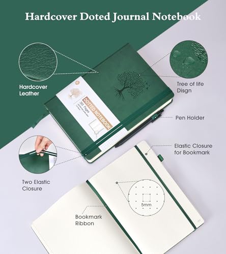 Ansopu Dotted Journal Notebook, 360 Numbered Pages Bullet Dot Journals,100gsm Dot Paper Thick Hardcover Leather Journal for Writing Women Men, B5 Big Dotted Grid Notebooks for Work School Green - Image 2