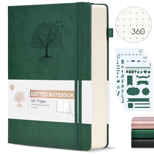 Ansopu Dotted Journal Notebook, 360 Numbered Pages Bullet Dot Journals,100gsm Dot Paper Thick Hardcover Leather Journal for Writing Women Men, B5 Big Dotted Grid Notebooks for Work School Green - Image 1
