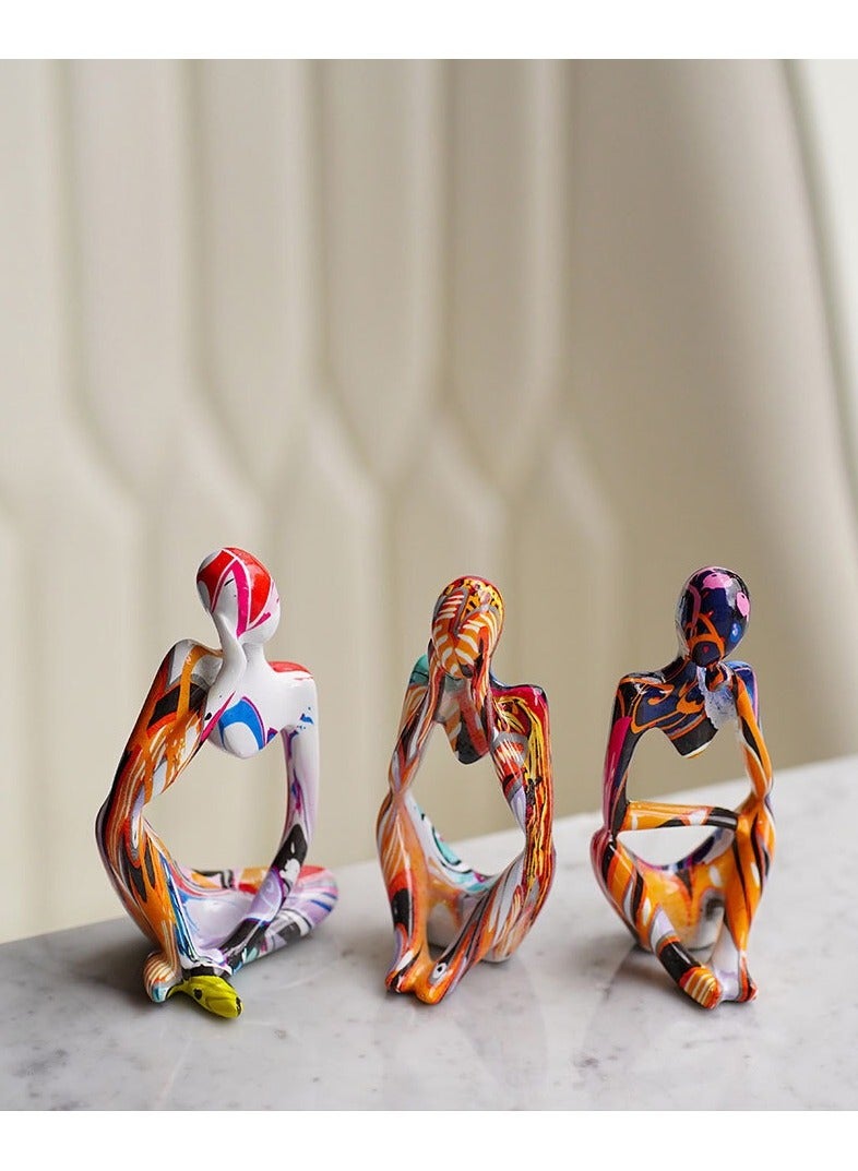 GuRiver 3Pcs Thinker Statue Sculptures Office Decor Small Shelf Decor Bookshelf Decor TV Stand Decor Resin Collectible Figurines Home Decorations for Living Room (Colorful Graffiti Statue Sculpture) - Image 2