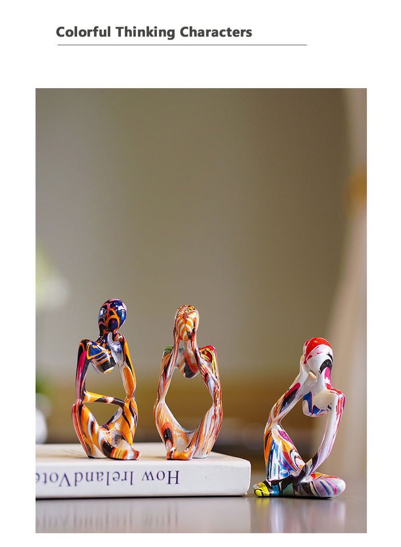 GuRiver 3Pcs Thinker Statue Sculptures Office Decor Small Shelf Decor Bookshelf Decor TV Stand Decor Resin Collectible Figurines Home Decorations for Living Room (Colorful Graffiti Statue Sculpture) - Image 3