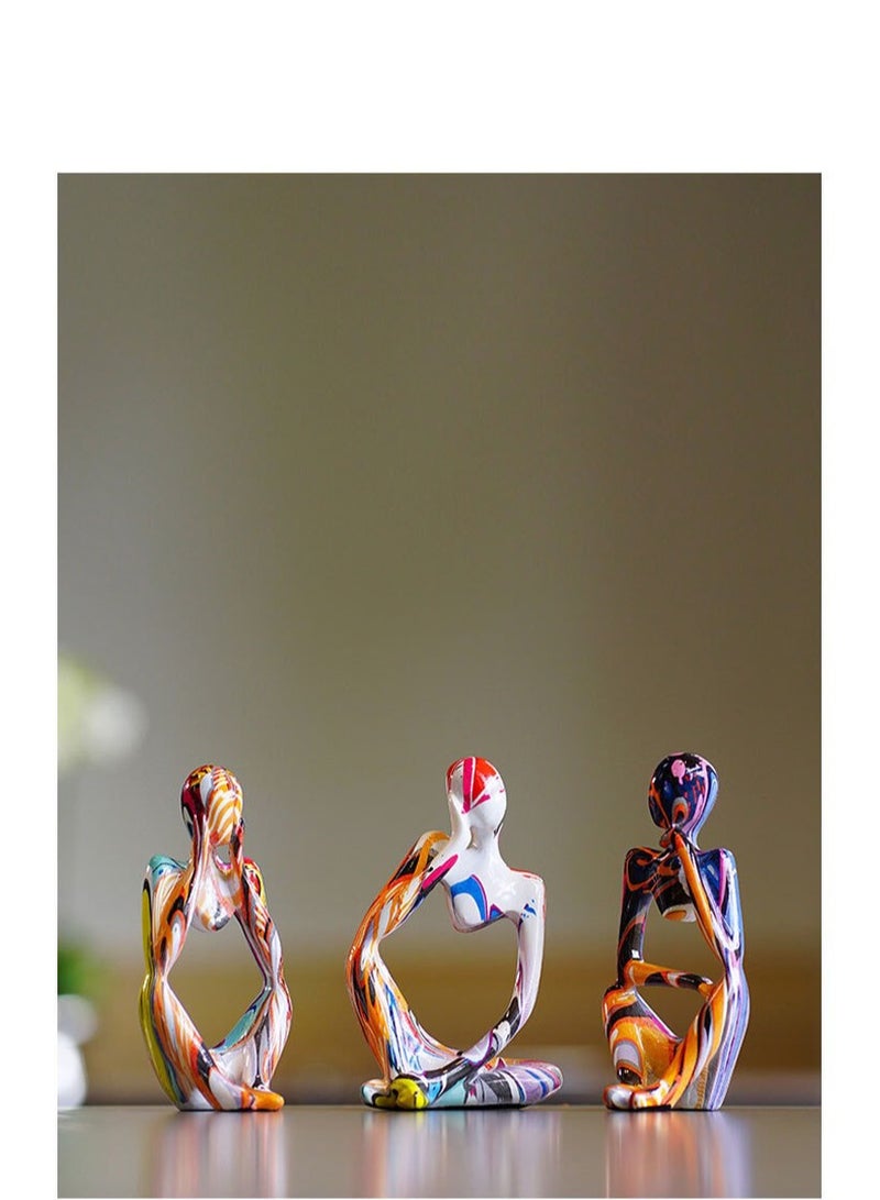 GuRiver 3Pcs Thinker Statue Sculptures Office Decor Small Shelf Decor Bookshelf Decor TV Stand Decor Resin Collectible Figurines Home Decorations for Living Room (Colorful Graffiti Statue Sculpture) - Image 4