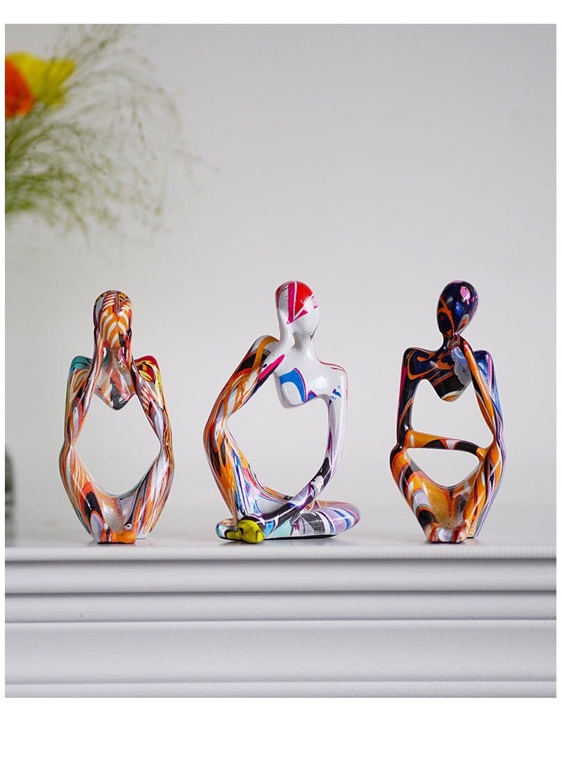 GuRiver 3Pcs Thinker Statue Sculptures Office Decor Small Shelf Decor Bookshelf Decor TV Stand Decor Resin Collectible Figurines Home Decorations for Living Room (Colorful Graffiti Statue Sculpture) - Image 5
