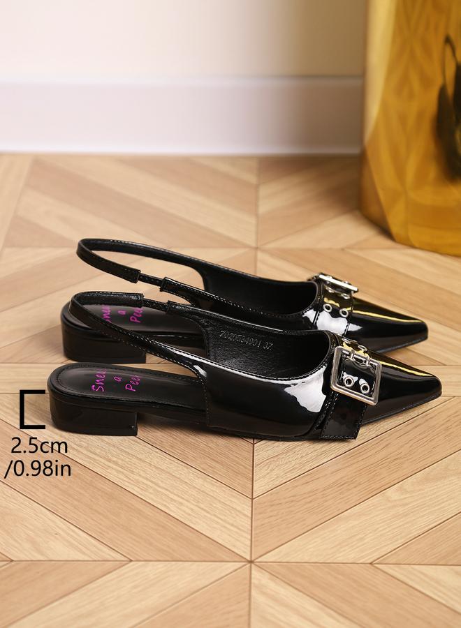 سنيك ايه بيك حذاء أسود بمقدمة مدببة وحزام خلفي - Image 5