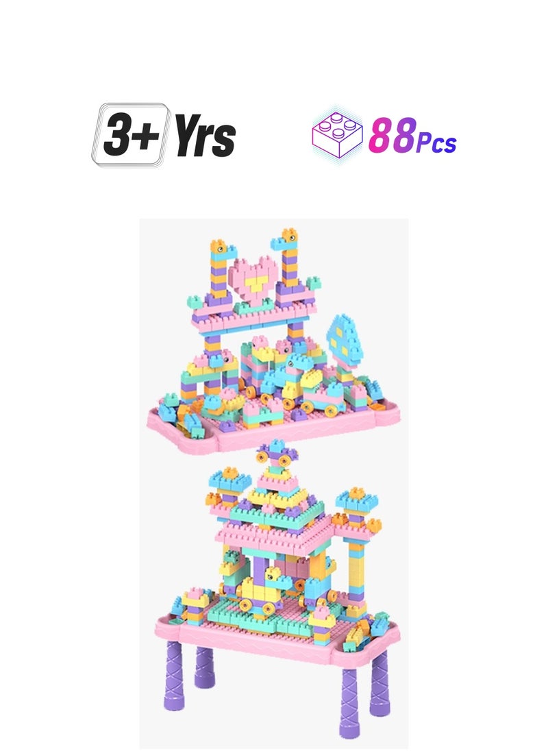 JoyousSto 88pcs Building Blocks Set Children's Toys，Kids Activity Table Building Blocks Table Kids Play Table  for Boys Girls age 3+ for Boys Girls Gifts  - Image 1