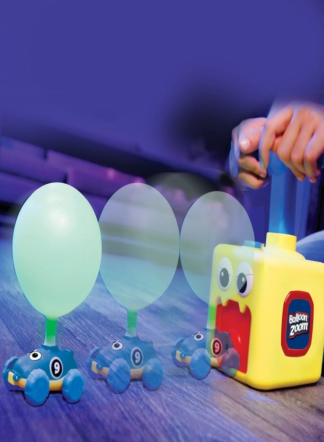 Ontel Balloon Zoom - Balloon-Powered Race Car and Rocket Launcher Toy Set, Ages 3+, Blue Racer Car with Rocket Ship Flyer - Image 1