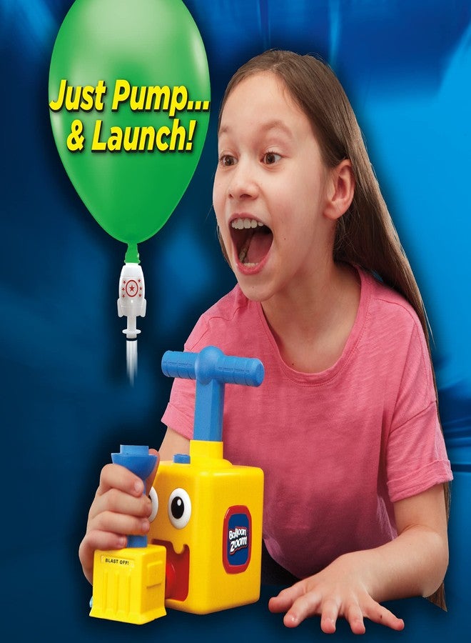 Ontel Balloon Zoom - Balloon-Powered Race Car and Rocket Launcher Toy Set, Ages 3+, Blue Racer Car with Rocket Ship Flyer - Image 2