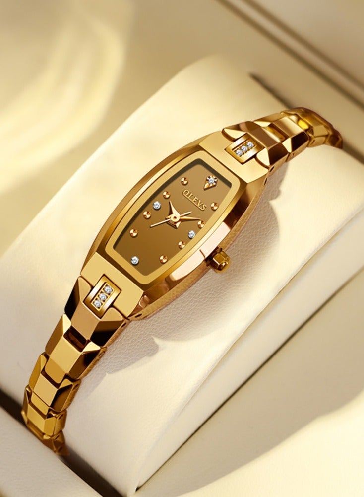 OLEVS Slim Thin Watch for Women Luxury Tungsten Steel Band Tonneau Design Square Shape Elegant Diamond Quartz Ladies Watch - Image 3