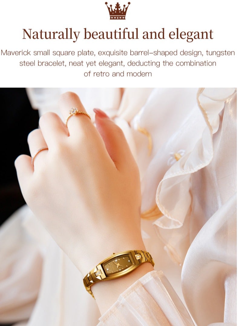 OLEVS Slim Thin Watch for Women Luxury Tungsten Steel Band Tonneau Design Square Shape Elegant Diamond Quartz Ladies Watch - Image 4