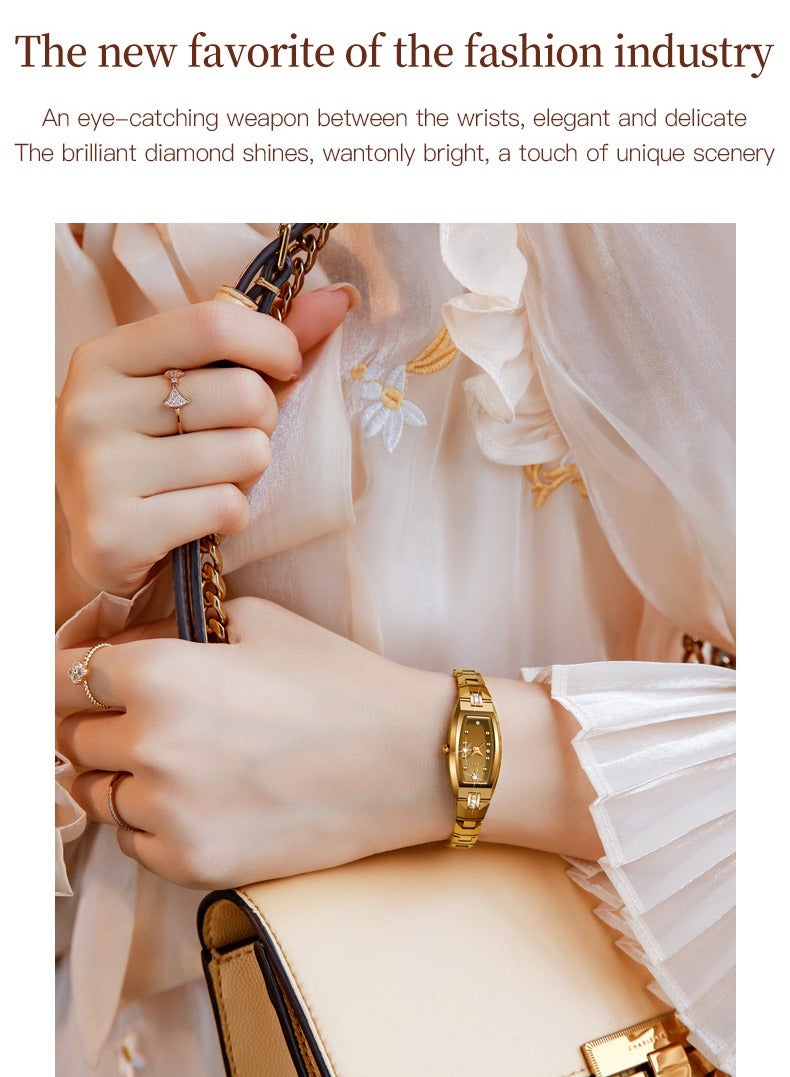 OLEVS Slim Thin Watch for Women Luxury Tungsten Steel Band Tonneau Design Square Shape Elegant Diamond Quartz Ladies Watch - Image 5