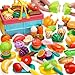 Cawiew 100 PCS Cutting Play Food Set For Kid Kitchen Storage Basket with Vegetable Fruit Toy For Toddler Boy Girl Fake Food Accessories Toys for Birthday Christmas Gift Pretend Cooking Playset for Child - Image 3
