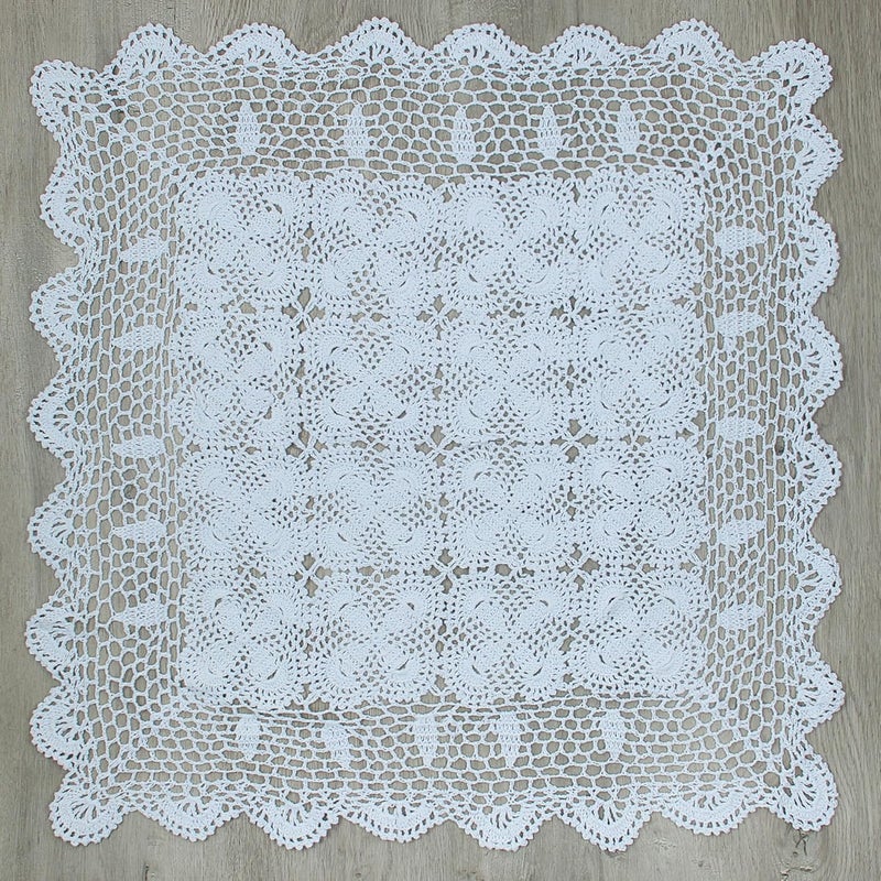 kilofly Handmade Crochet Cotton Lace Table Placemats Sofa Doilies Square White 27 inch - Image 1