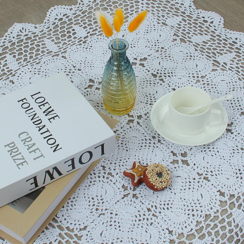 kilofly Handmade Crochet Cotton Lace Table Placemats Sofa Doilies Square White 27 inch - Image 4