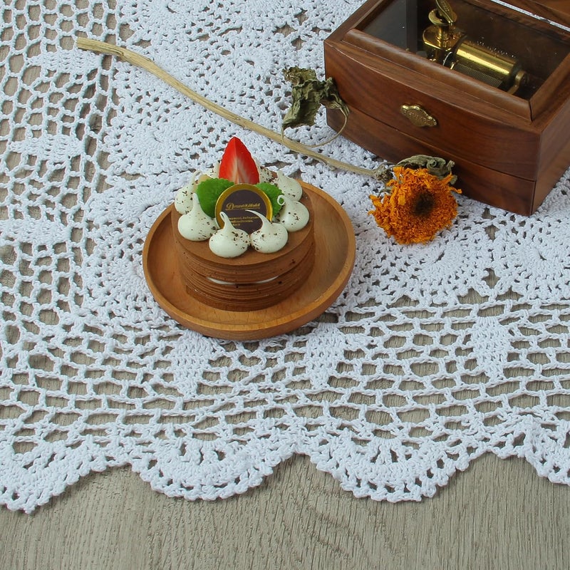 kilofly Handmade Crochet Cotton Lace Table Placemats Sofa Doilies Square White 27 inch - Image 3