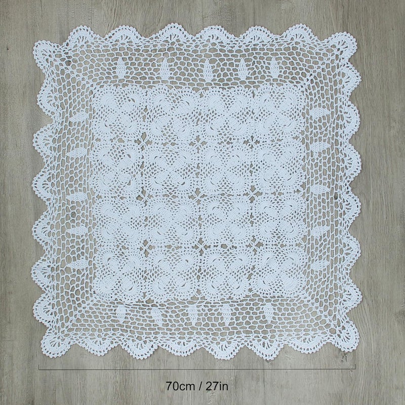 kilofly Handmade Crochet Cotton Lace Table Placemats Sofa Doilies Square White 27 inch - Image 2