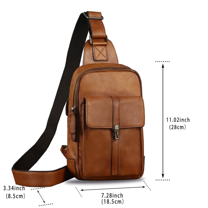 IVTG Genuine Leather Sling Bag Casual Shoulder Hiking Backpack Vintage Handmade Crossbody Bag Retro Chest Daypack (Brown) - Image 5