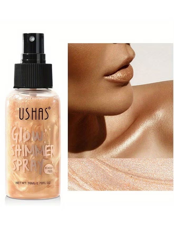 يوشاس Glow Shimmer Spray - Shimmer سائل زيت الجسم سهل الدفع بعيدا عن الرطوبة الطبيعية براقة الوجه الإضاءة Glow Pearl Highlighter Illuminator Shine Contouring المكياج للوجه والجسم # 03 - Image 1