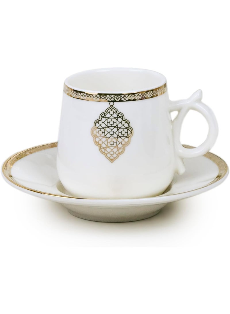Shallow Porcelain Zain Tea Cup & Saucer Set, 220ml (6 Cups, 6 Saucer, White) - Image 3