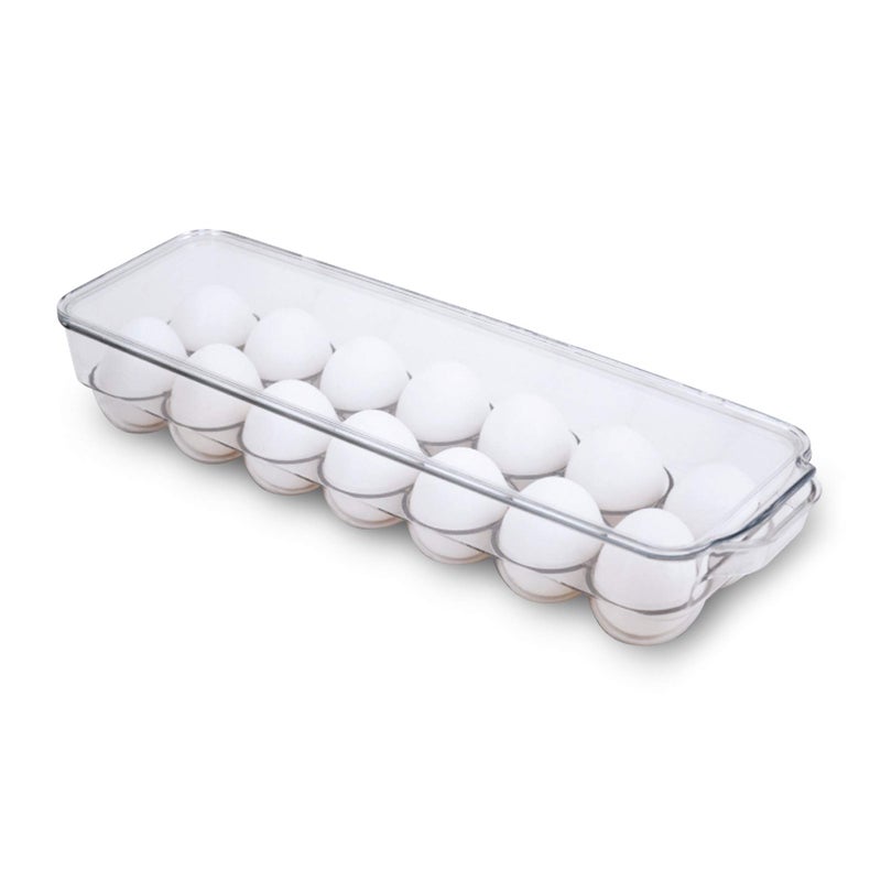 Smart Design Smart Design Stackable Refrigerator Egg Holder Bin with Handle and Lid  BPA Free Plastic  Fridge Drawer Freezer Tray Kitchen Pantry Storage Container Organizer  1465 x 325 Inch  Clear 
