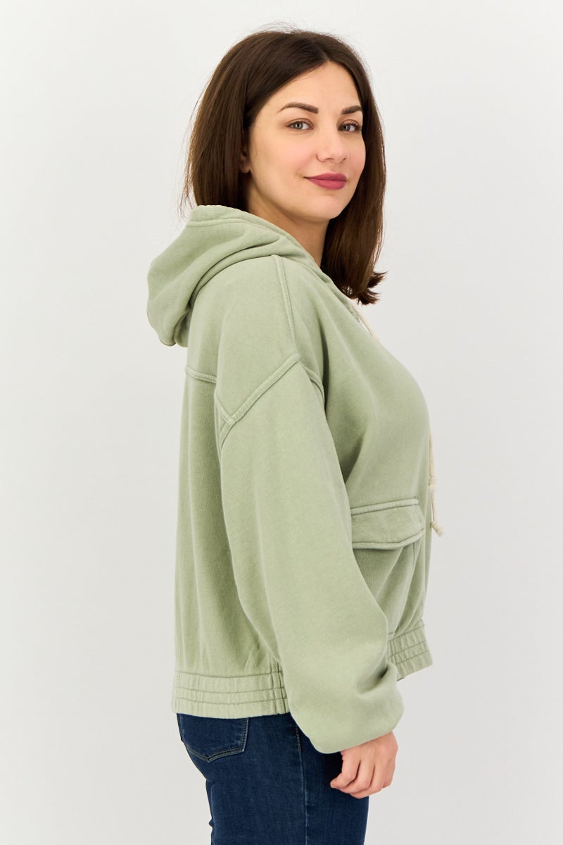 Aerie Women Hooded Plain Long Sleeve Sweatshirt, Sage - Image 3