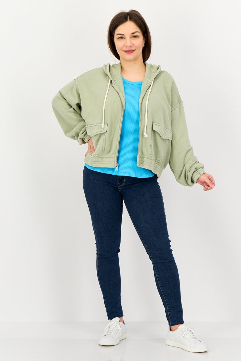 Aerie Women Hooded Plain Long Sleeve Sweatshirt, Sage - Image 4