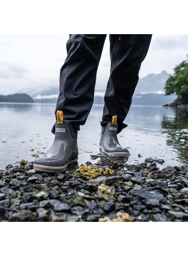 Xtratuf Men's Fishing Rain Watertight Anglers Rubber Chevron Pull Tabs Ankle Deck Boots, Gray/Yellow, 7 - Image 2