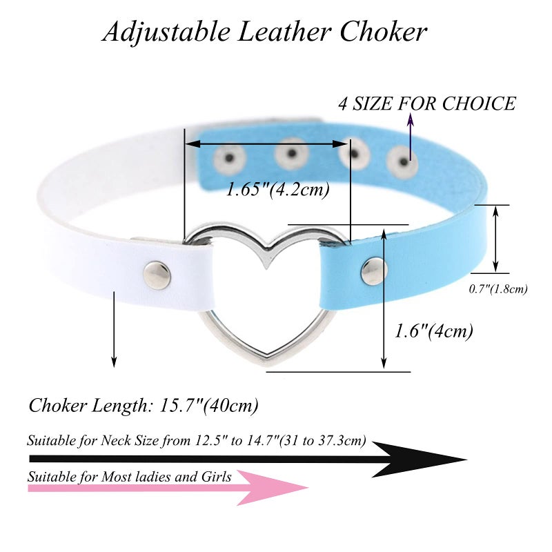 ETHOON Heart Choker for Women Necklace Adjustable PU Leather Choker Collar Navy Blue and White - Image 3