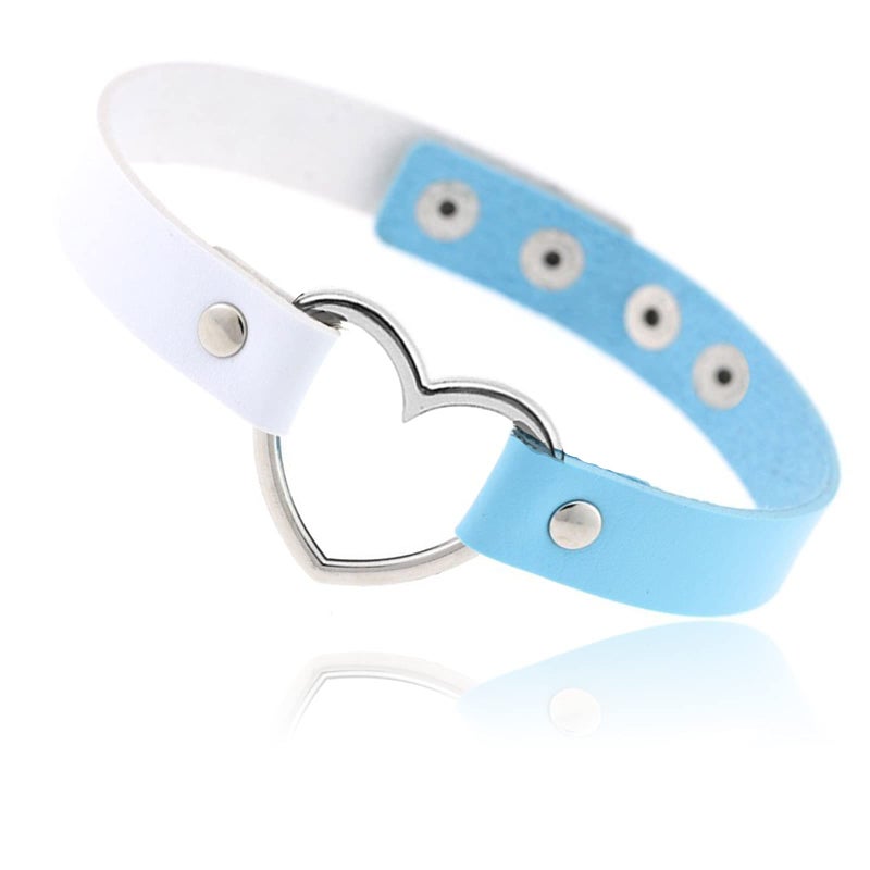 ETHOON Heart Choker for Women Necklace Adjustable PU Leather Choker Collar Navy Blue and White - Image 1