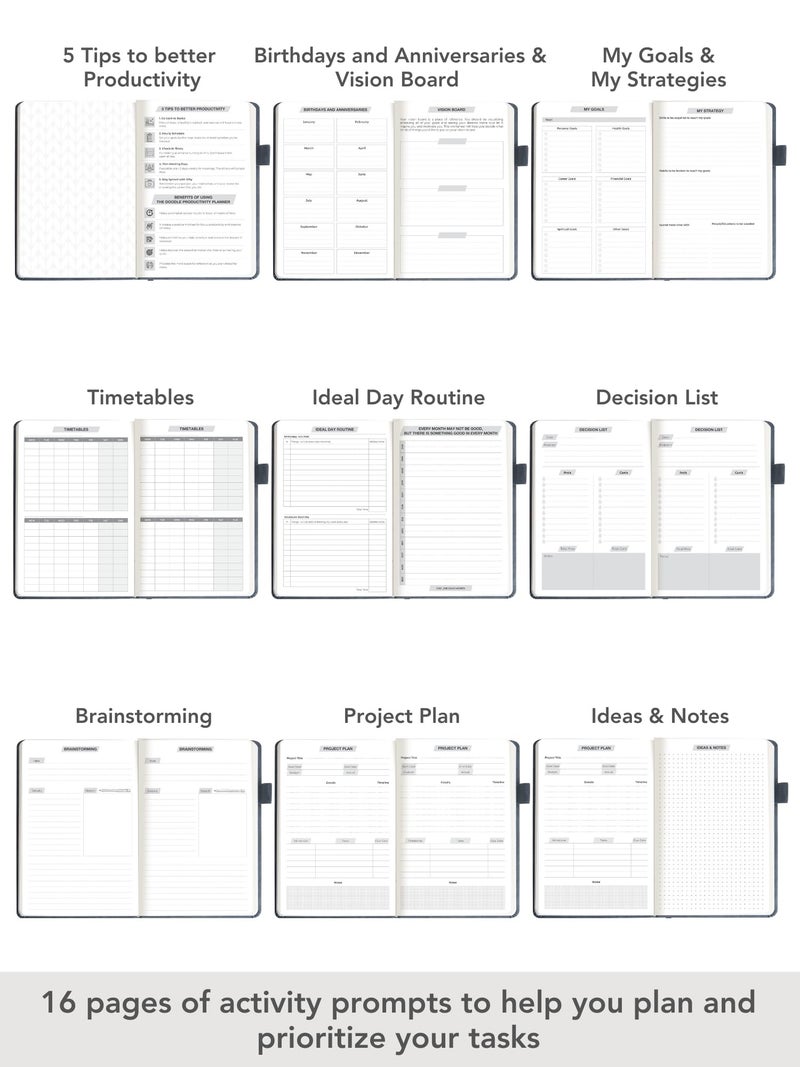 Doodle Undated Productivity Planner Kit | A5 Journal with 288 Pages, 12 Monthly Planners, Meal Planner, 200+ Stickers, Motivational Quote Cards, Tear-Away Bookmarks, Activity Tracker & To-Do Lists - Image 4