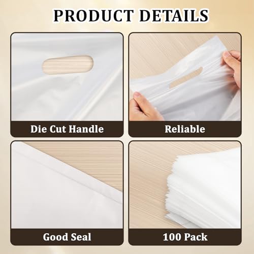 GoClimber 100 Pack Clear Plastic Bags, 9"x12" Merchandise Bags With Die Cut Handles for Retail, Small Business, Boutique Stores, Gifts - Image 4