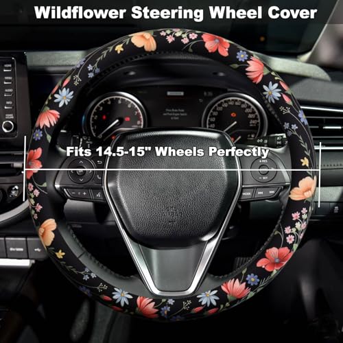 BDFHYK Watercolor Wildflower Steering Wheel Cover for 14515 Inch 3738 cm Wheels Premium Fabric with NonSlip Rubber Inner Ring - Image 3