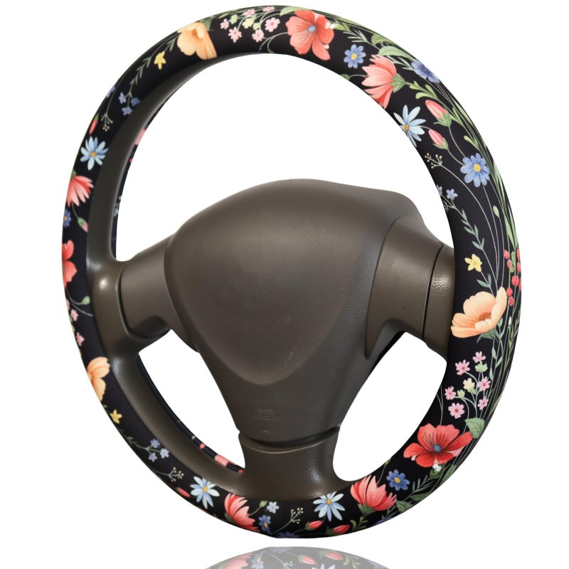 BDFHYK Watercolor Wildflower Steering Wheel Cover for 14515 Inch 3738 cm Wheels Premium Fabric with NonSlip Rubber Inner Ring - Image 2