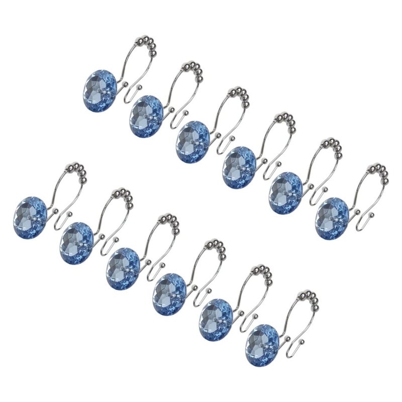 Blue Rhinestone Shower Curtain Hooks 12PCS Stainless Steel Glide Rings Easy Swapping - Image 4