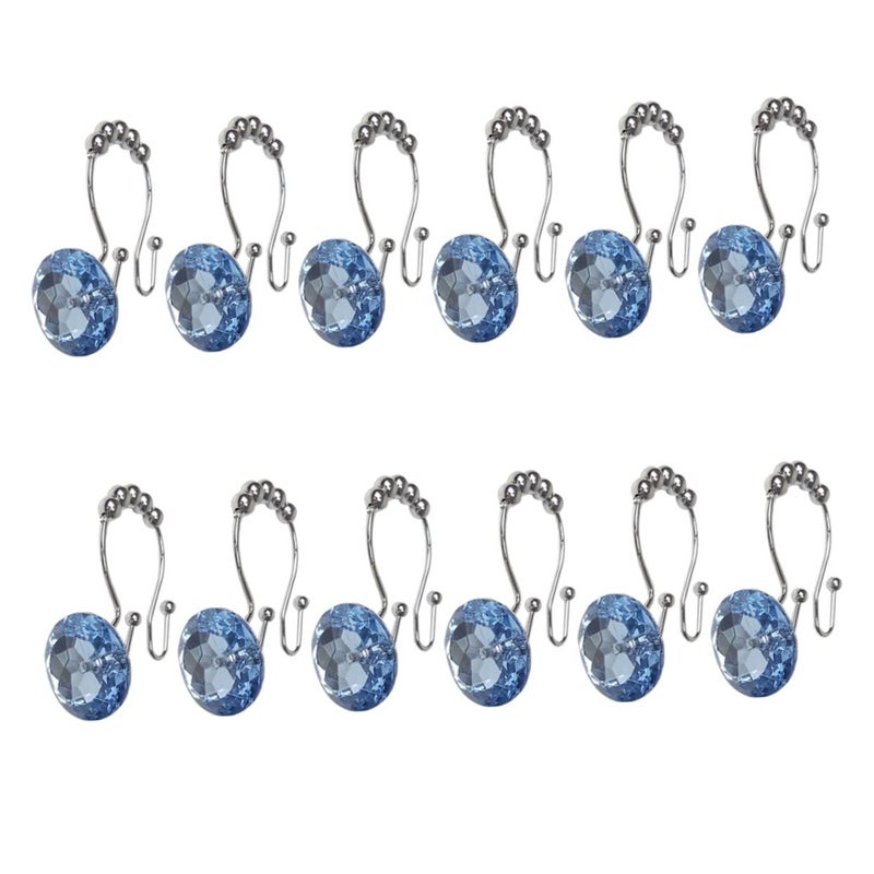 Blue Rhinestone Shower Curtain Hooks 12PCS Stainless Steel Glide Rings Easy Swapping - Image 2