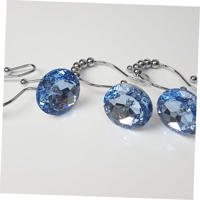 Blue Rhinestone Shower Curtain Hooks 12PCS Stainless Steel Glide Rings Easy Swapping - Image 3