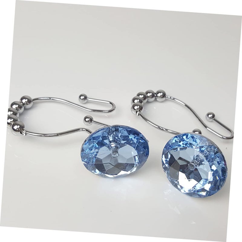 Blue Rhinestone Shower Curtain Hooks 12PCS Stainless Steel Glide Rings Easy Swapping - Image 5