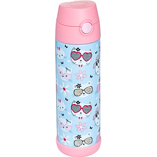 Snug Insulated Kids Water Bottle with Straw & Spout – Double-Wall Stainless Steel, Leakproof, Easy-Flip Lid – For School, Travel, Toddlers & Big Kids - Kitty, 17oz - Image 1
