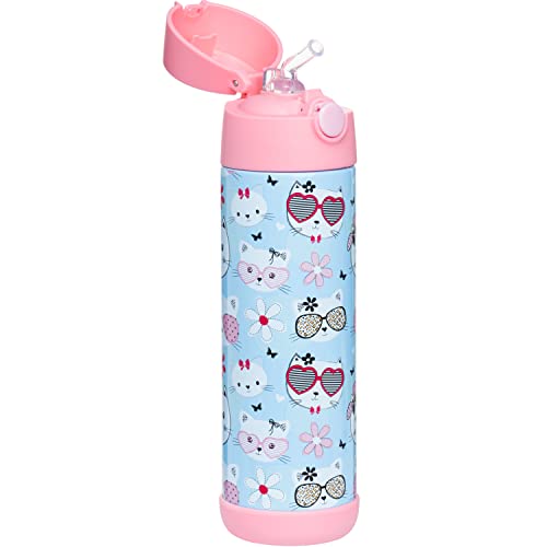 Snug Insulated Kids Water Bottle with Straw & Spout – Double-Wall Stainless Steel, Leakproof, Easy-Flip Lid – For School, Travel, Toddlers & Big Kids - Kitty, 17oz - Image 2