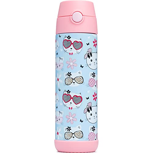 Snug Insulated Kids Water Bottle with Straw & Spout – Double-Wall Stainless Steel, Leakproof, Easy-Flip Lid – For School, Travel, Toddlers & Big Kids - Kitty, 17oz - Image 4