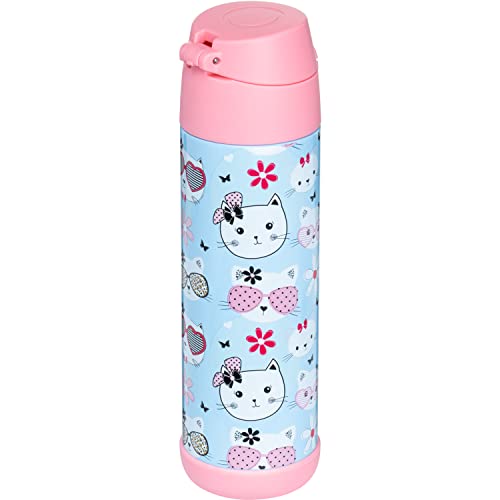 Snug Insulated Kids Water Bottle with Straw & Spout – Double-Wall Stainless Steel, Leakproof, Easy-Flip Lid – For School, Travel, Toddlers & Big Kids - Kitty, 17oz - Image 3