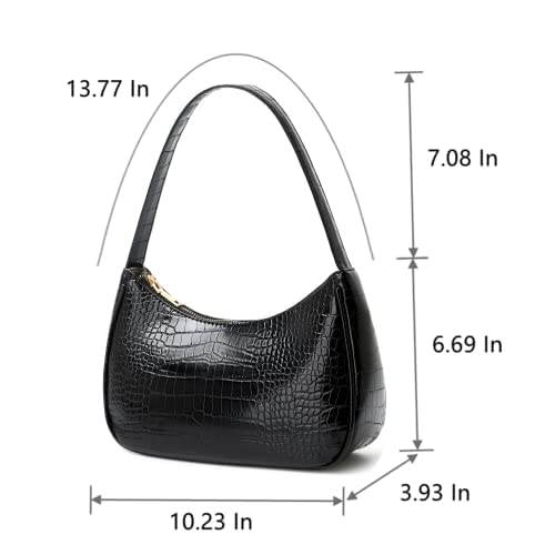 CYHTWSDJ Shoulder Bags for Women, Cute Hobo Tote Handbag Mini Clutch Purse with Zipper Closure (Crocodile&black) - Image 2