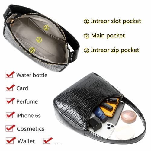 CYHTWSDJ Shoulder Bags for Women, Cute Hobo Tote Handbag Mini Clutch Purse with Zipper Closure (Crocodile&black) - Image 4