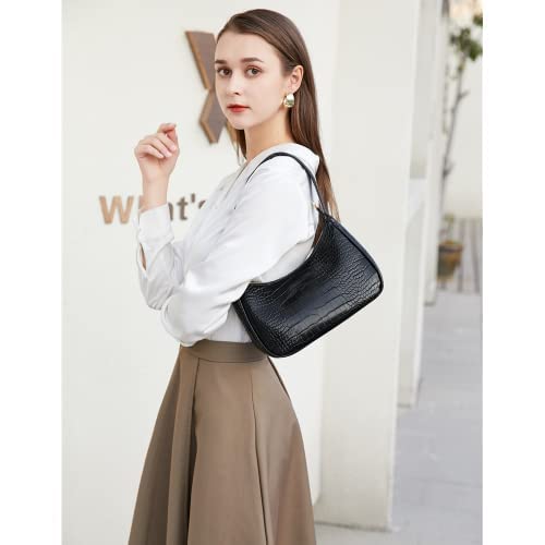 CYHTWSDJ Shoulder Bags for Women, Cute Hobo Tote Handbag Mini Clutch Purse with Zipper Closure (Crocodile&black) - Image 3