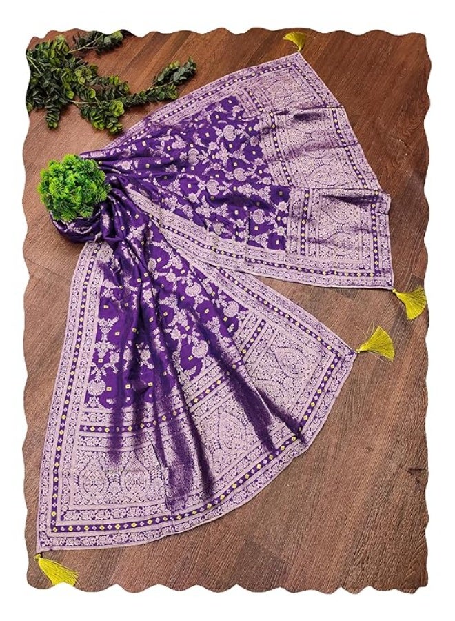 TRENDMALLS تريندمالز - شال نسائي من الحرير البناراسي بتصميم عرقي - Image 1