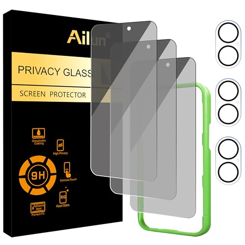 Ailun 3 Pack Privacy Screen Protector for iPhone 17 [6.3 inch]+ 3 Pack Camera Lens Protector with Installation Frame,Dynamic Island Compatible,Anti Spy Tempered Glass[9H Hardness]-HD - Image 1