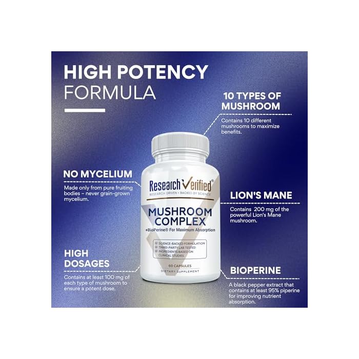 Research Verified Mushroom Complex - Support Immunity, Boost Antioxidants, Improve Cognitive Function - 10 Mushrooms Including Reishi, Maitake, and Shiitake - 360 Capsules - Vegan - Image 3