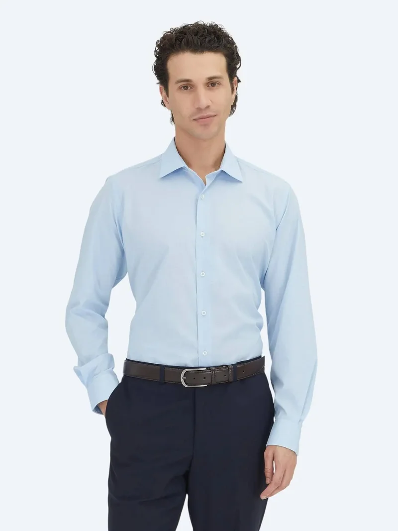 كيب قميص قطني كلاسيكي منسوج، أزرق فاتح، بقصة عادية