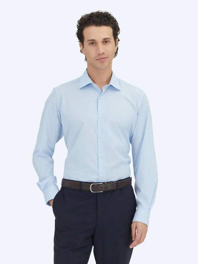 كيب قميص قطني كلاسيكي منسوج، أزرق فاتح، بقصة عادية - Image 2